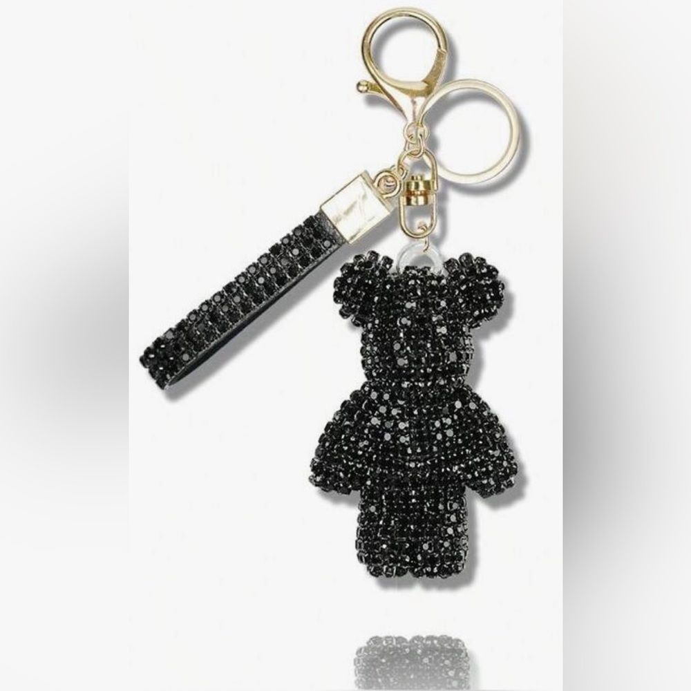 Black Sparkling Beaded Bear Keychain NWT